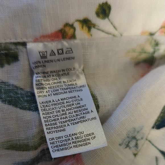 00953 Saks Fifth Ave Floral Linen Skirt White Green Size Small preppy summer - Picture 6 of 6